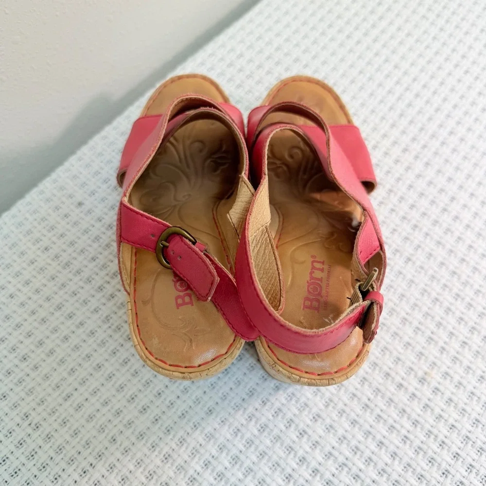 Born Wedge Sandals Women 9 Fuchsia Leather Crisscross Slingback Boho Summer Bold